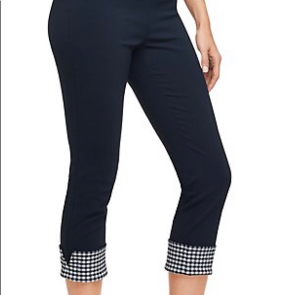 Gingham hem capri pull on dress pants
